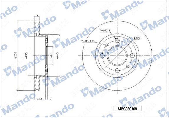 Mando MBC030108 Front brake disc ventilated MBC030108