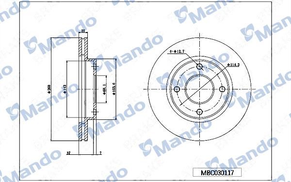 Mando MBC030117 Front brake disc ventilated MBC030117