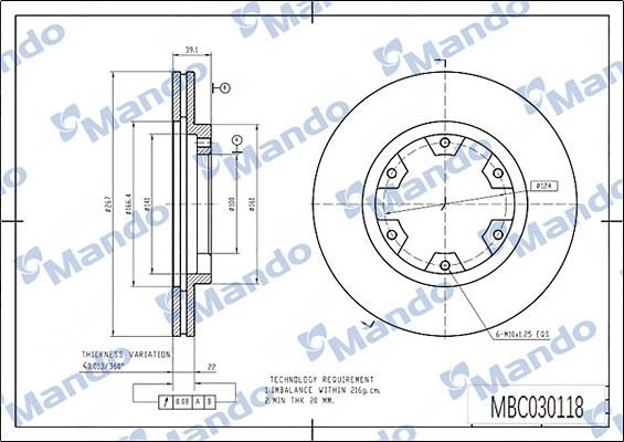 Mando MBC030118 Front brake disc ventilated MBC030118