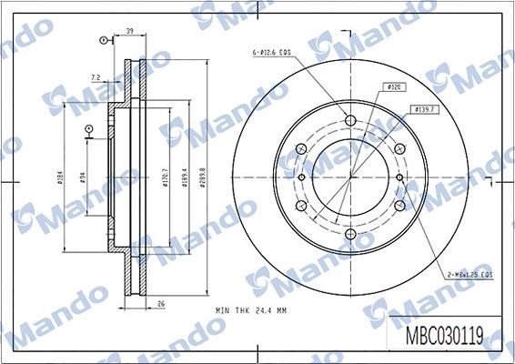 Mando MBC030119 Front brake disc ventilated MBC030119