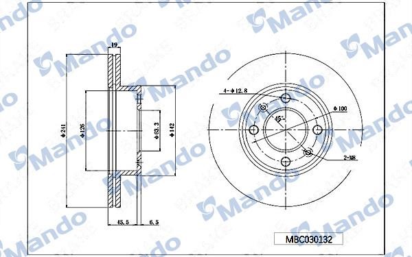 Mando MBC030132 Front brake disc ventilated MBC030132
