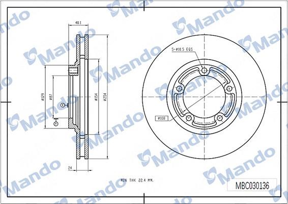 Mando MBC030136 Front brake disc ventilated MBC030136