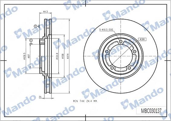 Mando MBC030137 Front brake disc ventilated MBC030137