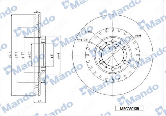Mando MBC030139 Front brake disc ventilated MBC030139