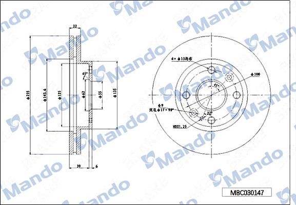 Mando MBC030147 Front brake disc ventilated MBC030147