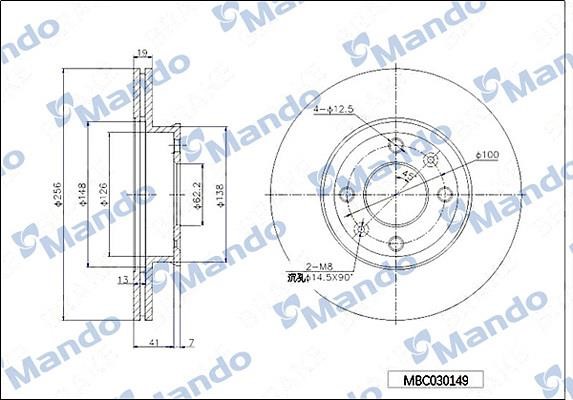 Mando MBC030149 Front brake disc ventilated MBC030149