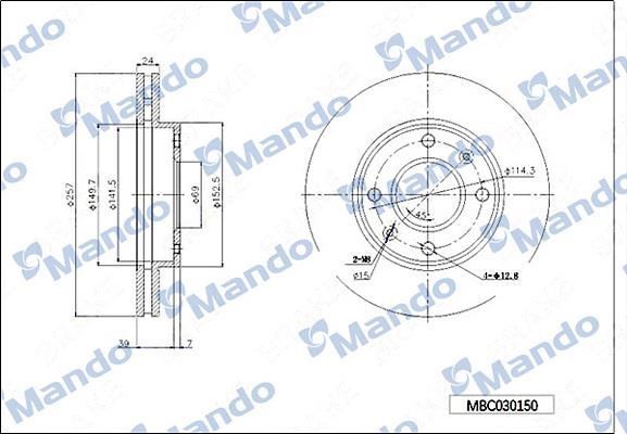 Mando MBC030150 Front brake disc ventilated MBC030150