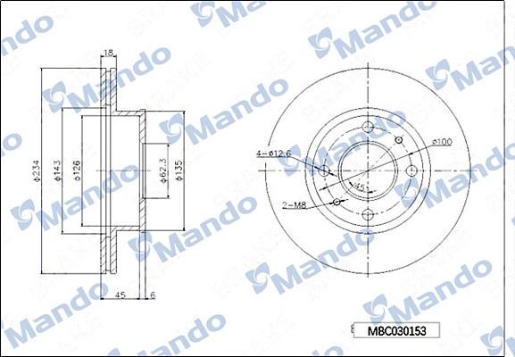 Mando MBC030153 Front brake disc ventilated MBC030153