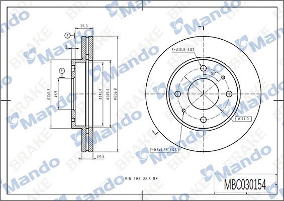 Mando MBC030154 Front brake disc ventilated MBC030154