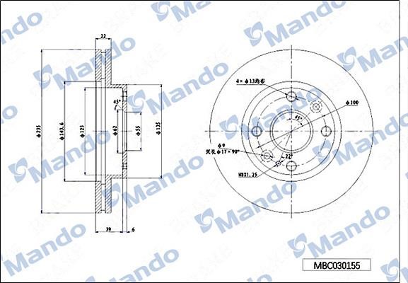Mando MBC030155 Front brake disc ventilated MBC030155