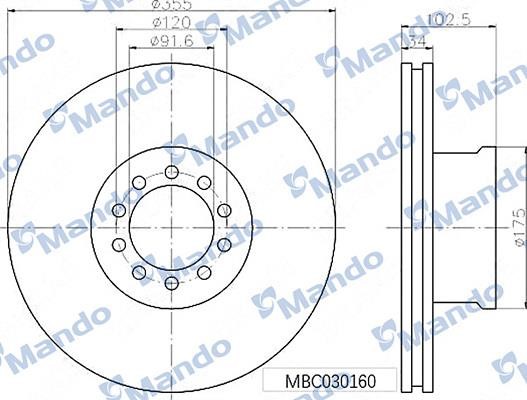 Mando MBC030160 Front brake disc ventilated MBC030160