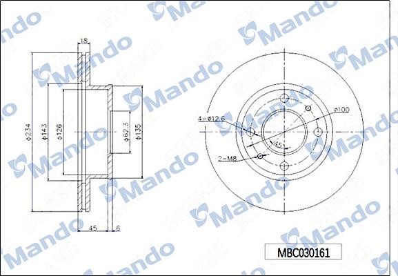 Mando MBC030161 Front brake disc ventilated MBC030161