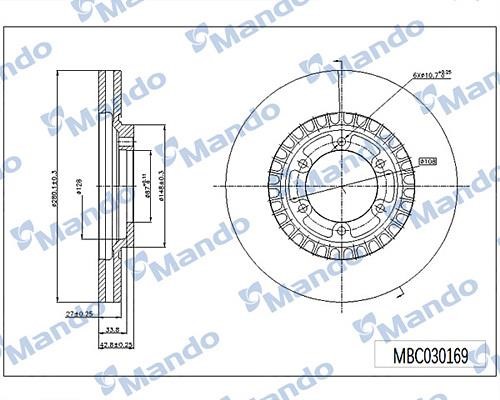 Mando MBC030169 Front brake disc ventilated MBC030169