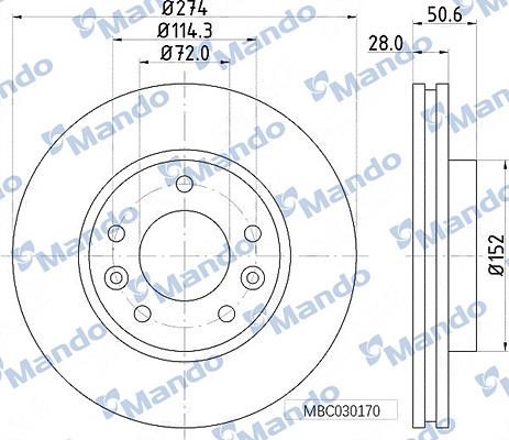 Mando MBC030170 Front brake disc ventilated MBC030170