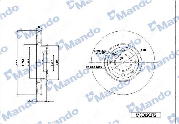 Mando MBC030172 Front brake disc ventilated MBC030172