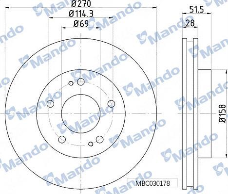 Mando MBC030178 Front brake disc ventilated MBC030178