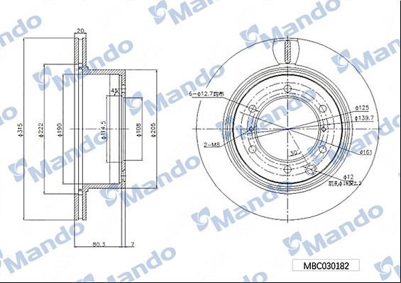 Mando MBC030182 Rear ventilated brake disc MBC030182