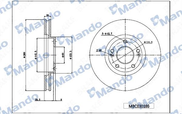 Mando MBC030186 Front brake disc ventilated MBC030186