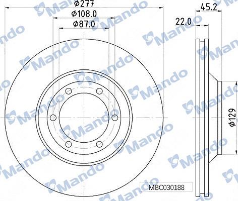 Mando MBC030188 Front brake disc ventilated MBC030188