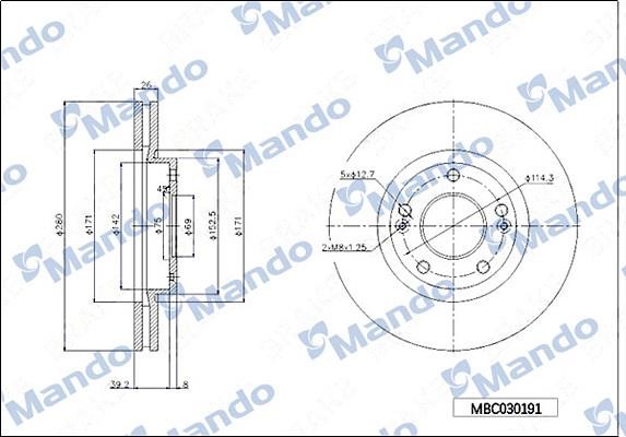 Mando MBC030191 Front brake disc ventilated MBC030191