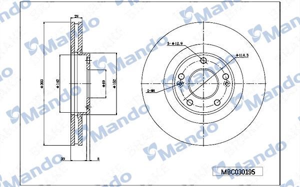 Mando MBC030195 Front brake disc ventilated MBC030195