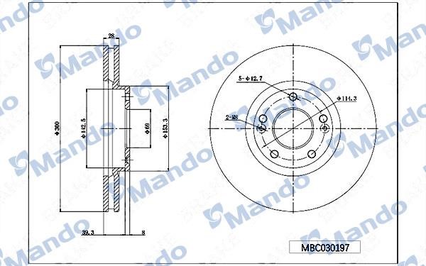 Mando MBC030197 Front brake disc ventilated MBC030197