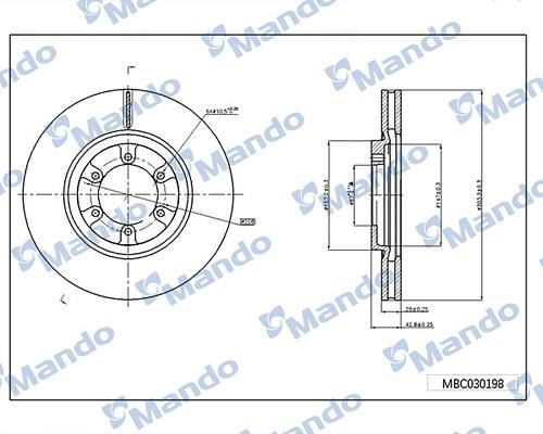 Mando MBC030198 Front brake disc ventilated MBC030198