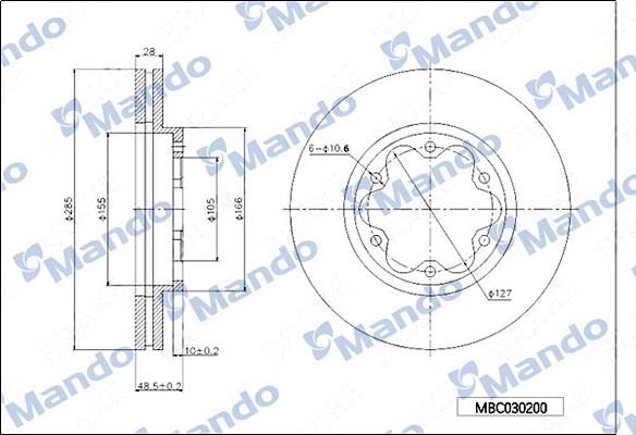 Mando MBC030200 Front brake disc ventilated MBC030200