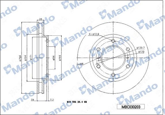 Mando MBC030203 Front brake disc ventilated MBC030203