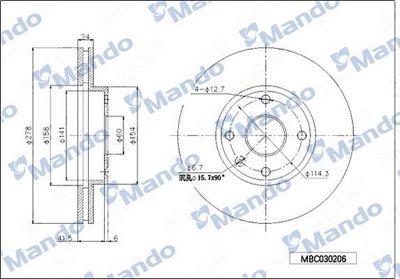 Mando MBC030206 Front brake disc ventilated MBC030206