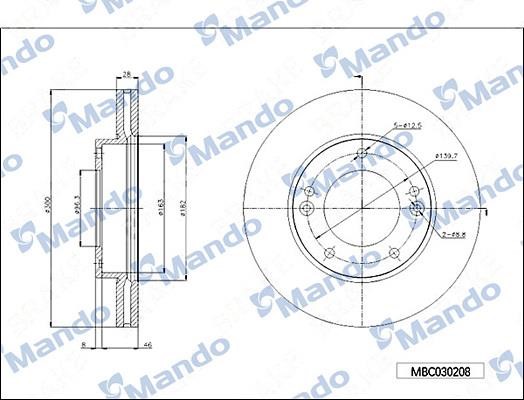 Mando MBC030208 Front brake disc ventilated MBC030208