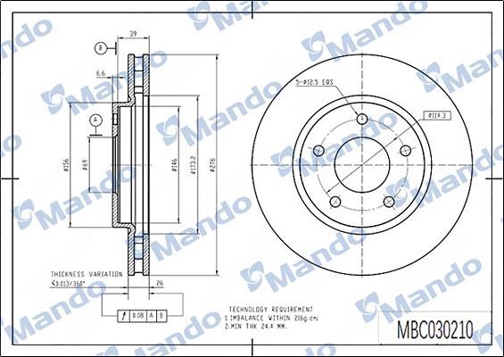 Mando MBC030210 Front brake disc ventilated MBC030210