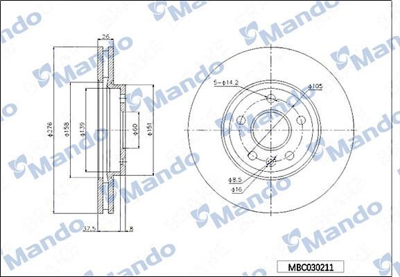Mando MBC030211 Front brake disc ventilated MBC030211