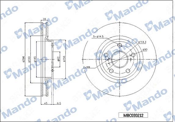 Mando MBC030212 Front brake disc ventilated MBC030212