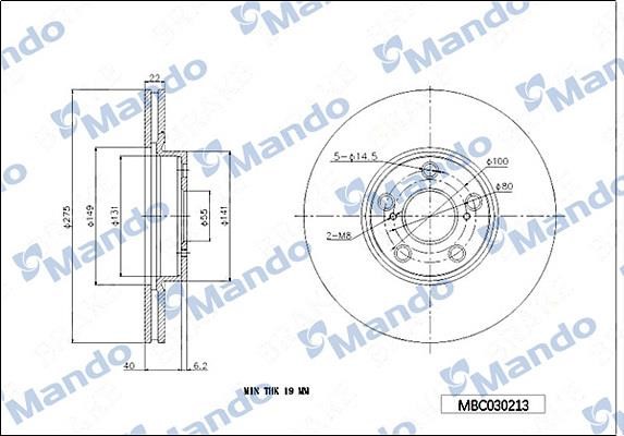 Mando MBC030213 Front brake disc ventilated MBC030213