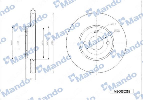 Mando MBC030215 Front brake disc ventilated MBC030215