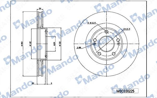 Mando MBC030225 Front brake disc ventilated MBC030225