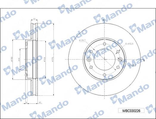 Mando MBC030226 Front brake disc ventilated MBC030226