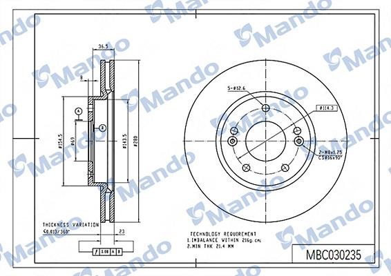 Mando MBC030235 Front brake disc ventilated MBC030235