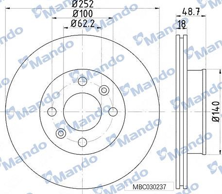 Mando MBC030237 Front brake disc ventilated MBC030237