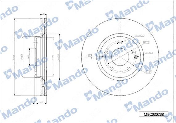 Mando MBC030238 Front brake disc ventilated MBC030238