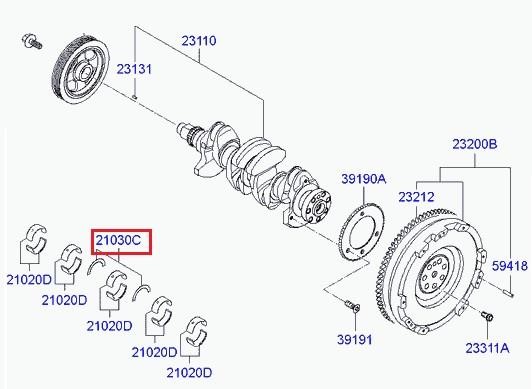 Hyundai/Kia 21020 2E010 Crankshaft Bearing Set 210202E010