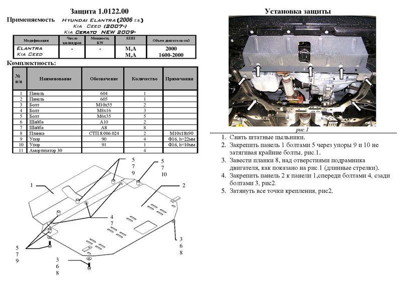 Engine protection Kolchuga standard 1.0122.00 for Hyundai&#x2F;KIA (Gear box, radiator) Kolchuga 1.0122.00