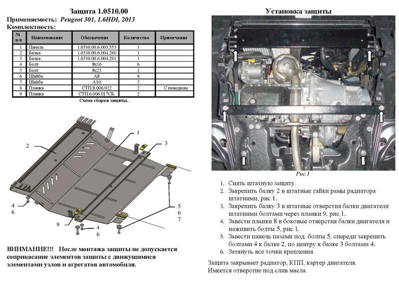 Engine protection Kolchuga premium 2.0510.00 for Citroen&#x2F;Peugeot (Gear box, radiator) Kolchuga 2.0510.00