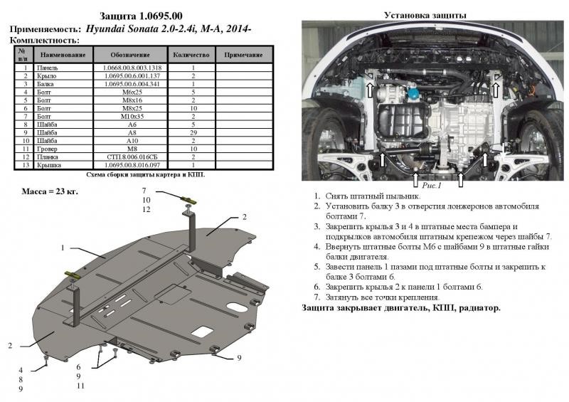 Engine protection Kolchuga standard 1.0695.00 for Hyundai (Gear box, radiator) Kolchuga 1.0695.00