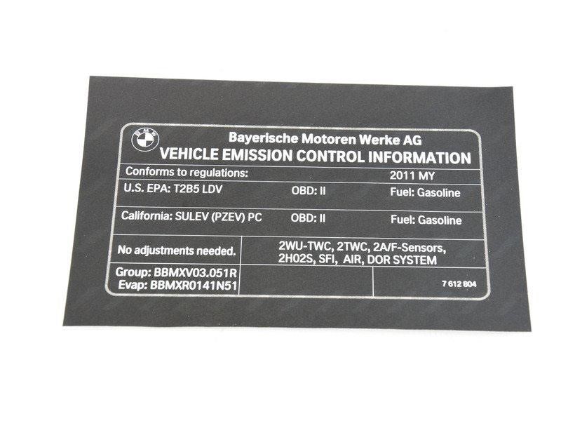 BMW 71 22 7 612 804 Label Exhaust Emission 712010 71227612804