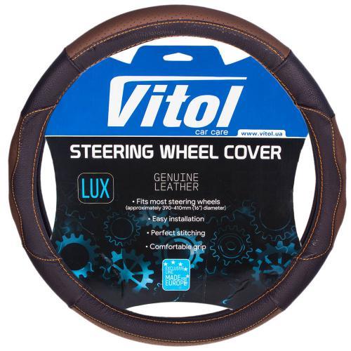 Vitol VL 676 BK/BR M Steering wheel cover black/brown, leather M (37-39cm) VL676BKBRM