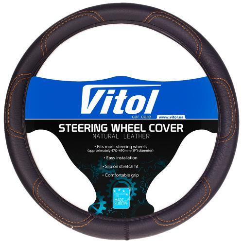 Vitol F 16113XХXL Steering wheel cover black (stitched with brown thread) XXXL (45-47cm) F16113XXL