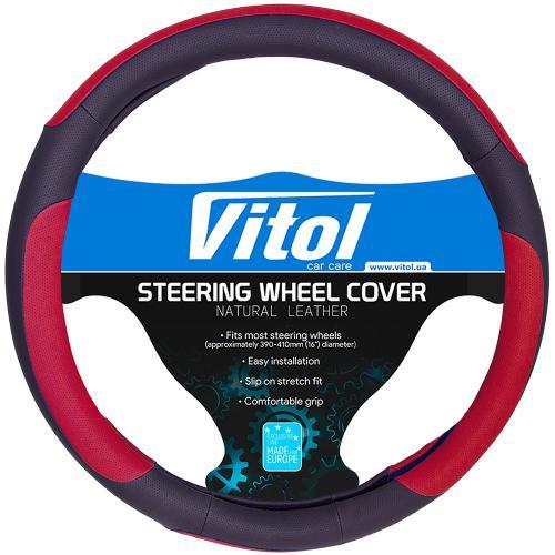 Vitol U 080242RD XL Steering wheel cover with red inserts, leatherette XL (41-43cm) U080242RDXL