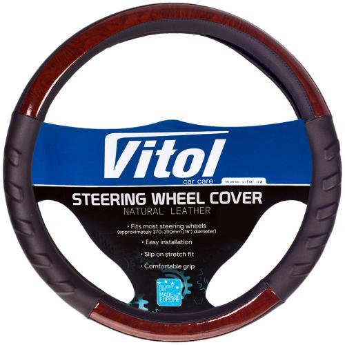 Vitol HU 100107 BK L Steering wheel cover black leatherette L (39-41cm) HU100107BKL
